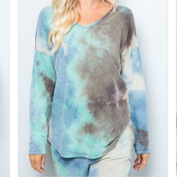 SET🌪🦋BLUE CHARCOAL FRENCH TERRY TIE DYE SET - Picture 3 of 8